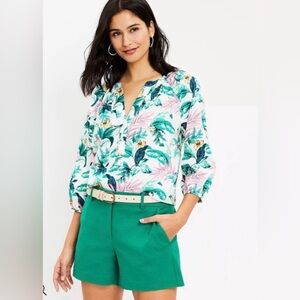 Loft 3/4 Sleeves Tropical Print Top Size Medium Petite